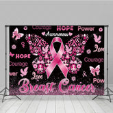 Aperturee - Aperturee Breast Cancer Awareness Backdrop with Pink Ribbon Butterfly Hope Faith Courage Support for Fundraiser Event